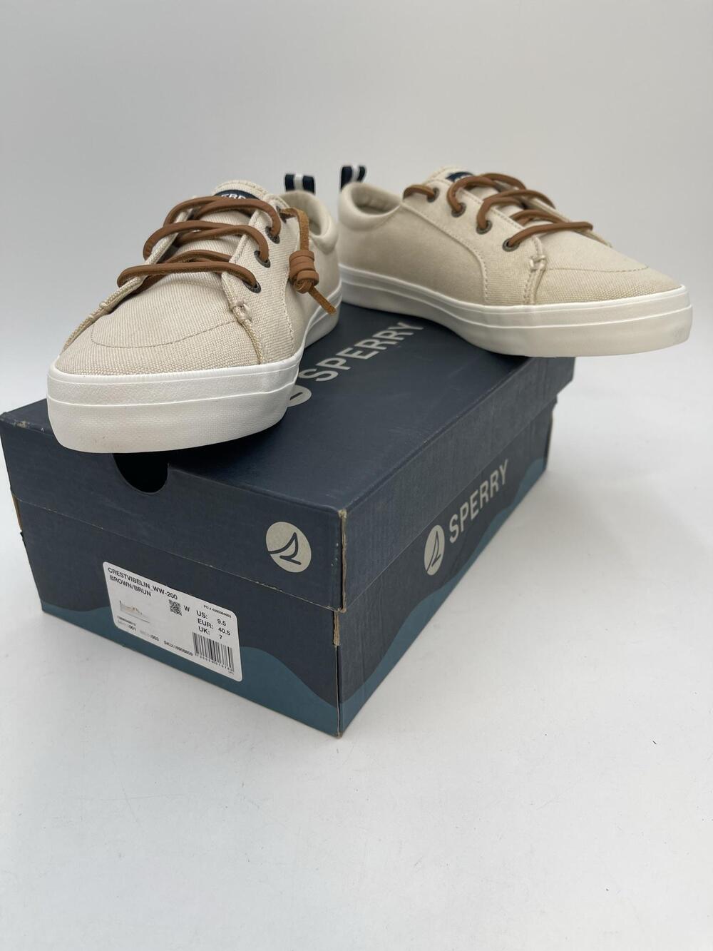 Sperry Crest Vibe Linen Brown Womens 9.5 Fabric Casual Boat Sneakers Shoes